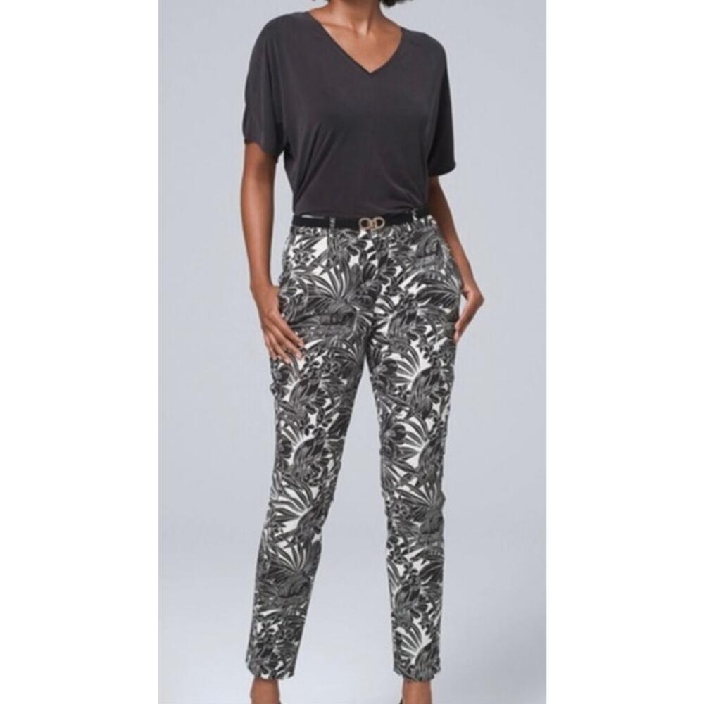 White House Black Market White Black Tropical The Slim Mid Rise Ankle Pants Sz 2